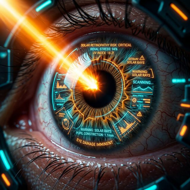 Escaneo ocular digital mostrando daño lumínico